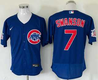 Mens Chicago Cubs #7 Dansby Swanson Blue Stitched MLB Flex Base Nike Jersey